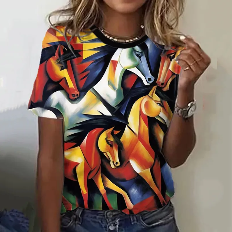 Women'S Multicolor Horse Printed T-Shirt