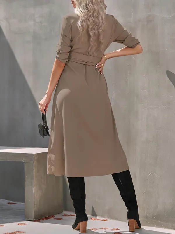 Tie Waist Long Sleeve Midi Shirt Dress