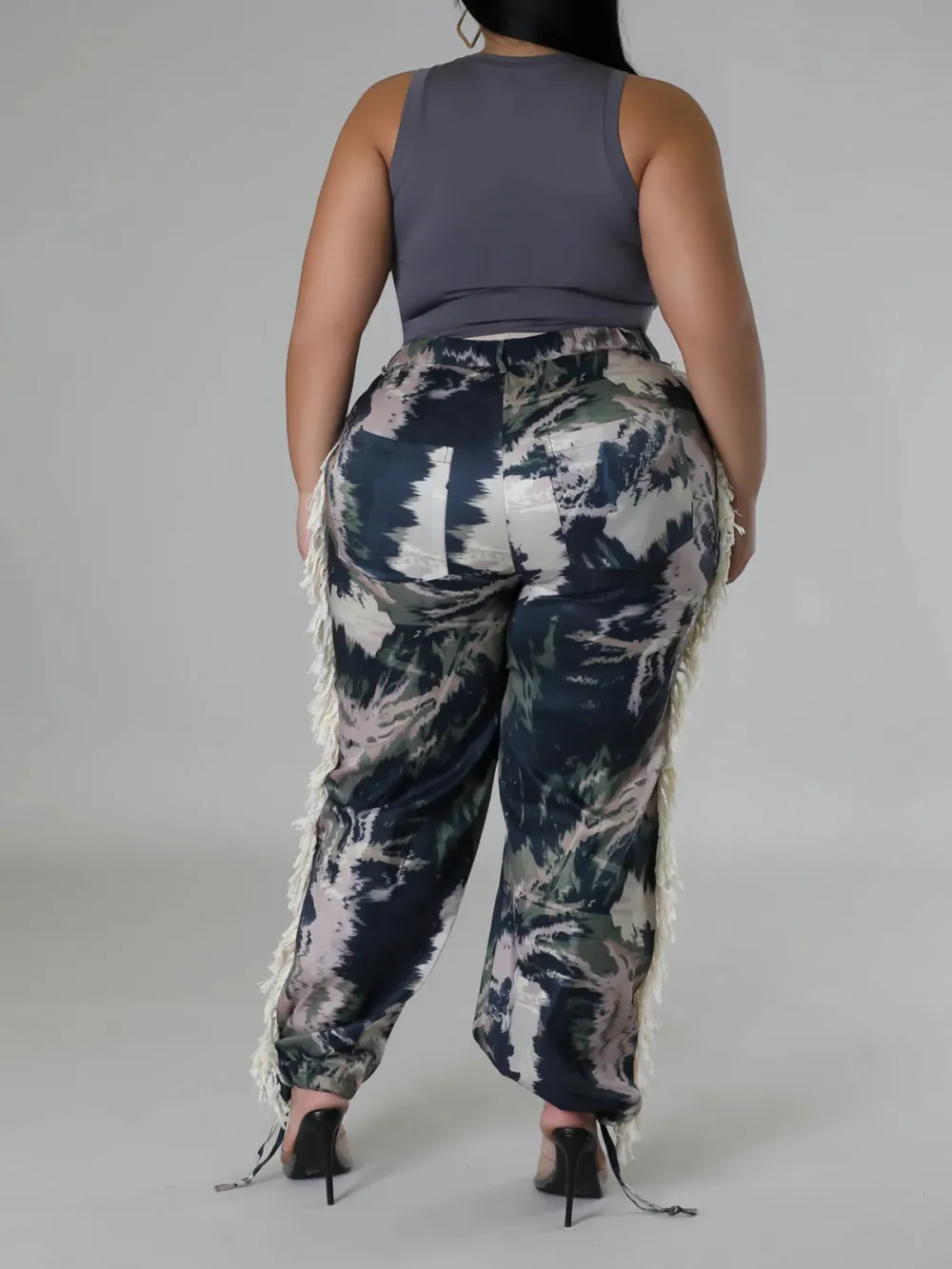 Plus-Size Fashion Women'S Camouflage Pattern Fringe Pants