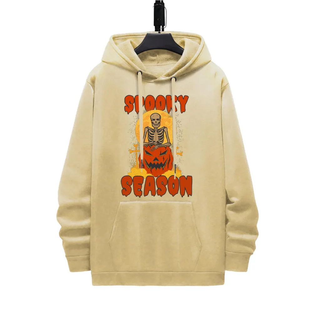 SPOOKY SEASON SKULL HALLOWEEN PATTERN PRINTED HOODIE