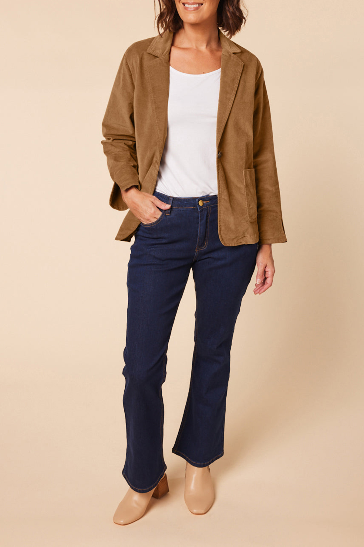 Adrift Relaxed Brushed Cotton Blazer In Camel