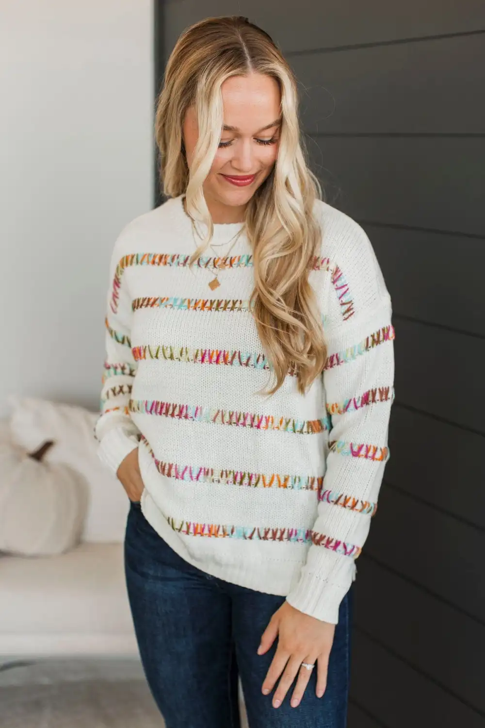 All We Have Striped Knit Sweater- White