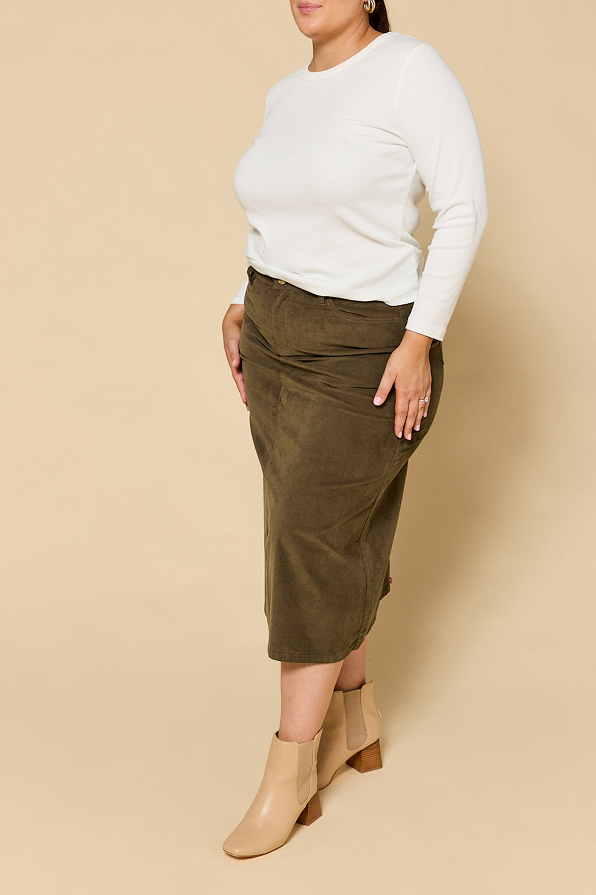 Adrift A-Line Brushed Cotton Skirt in Olive