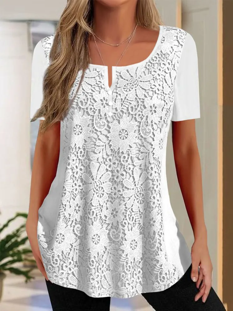 Lace Patchwork Short Sleeve T Shirt