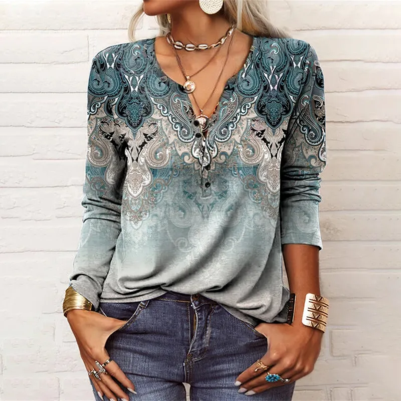 Casual Vintage Print Long Sleeve T-Shirt