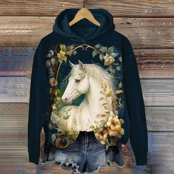 Western Horse Print Casual Hoodie