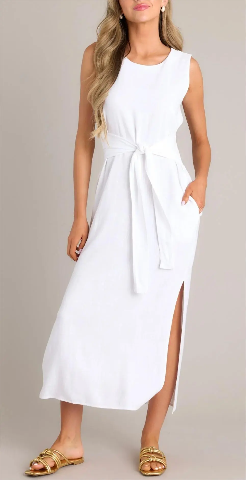 NURTURING SPIRIT WHITE WAIST TIE MAXI DRESS