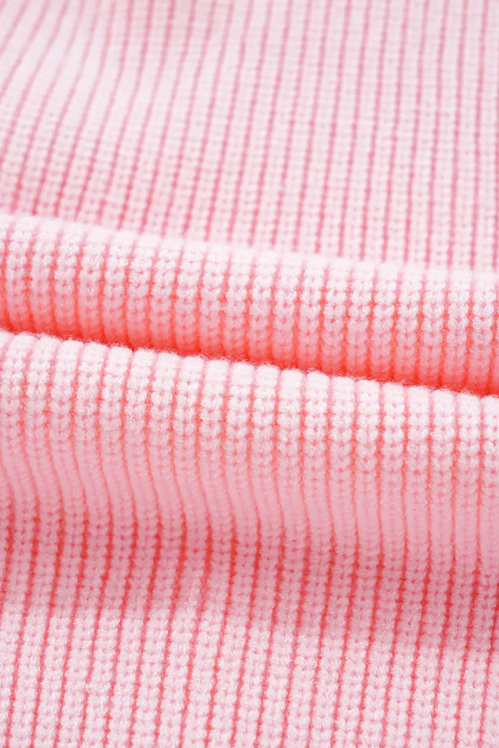 Pink Ribbed Knit Scalloped Edge Side Pockets Buttoned Cardigan