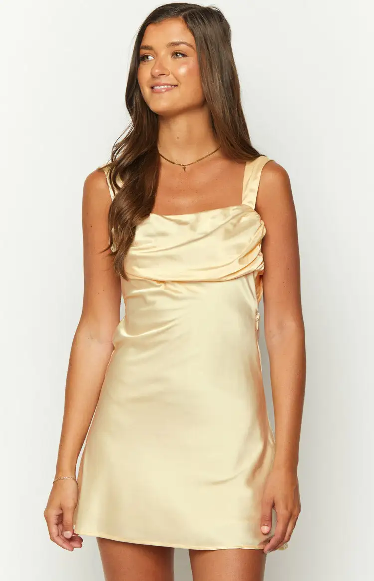 Lamira Yellow Satin Mini Dress