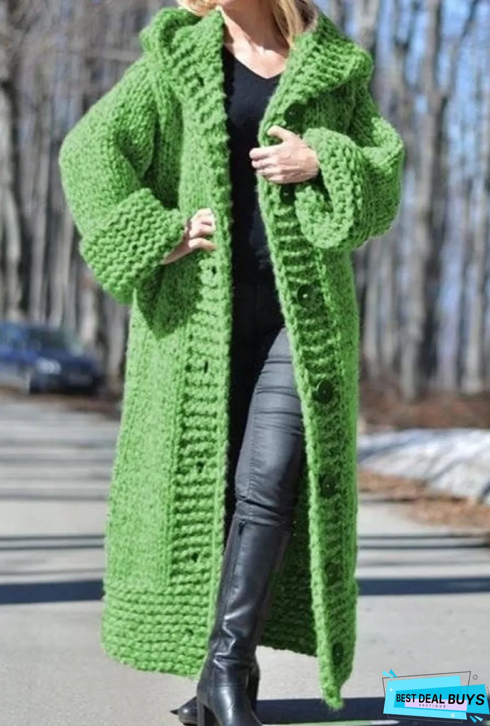 Chunky Knit Long Hooded Cardigan