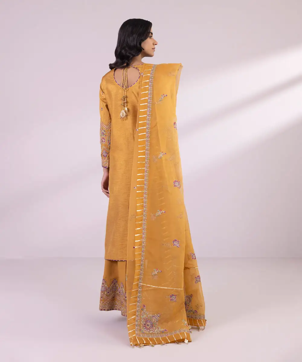 3 Piece - Embroidered Raw Silk Suit