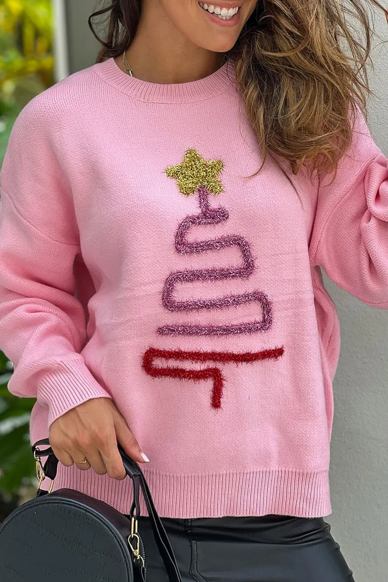 Pink Sparkly Christmas Tree Sweater