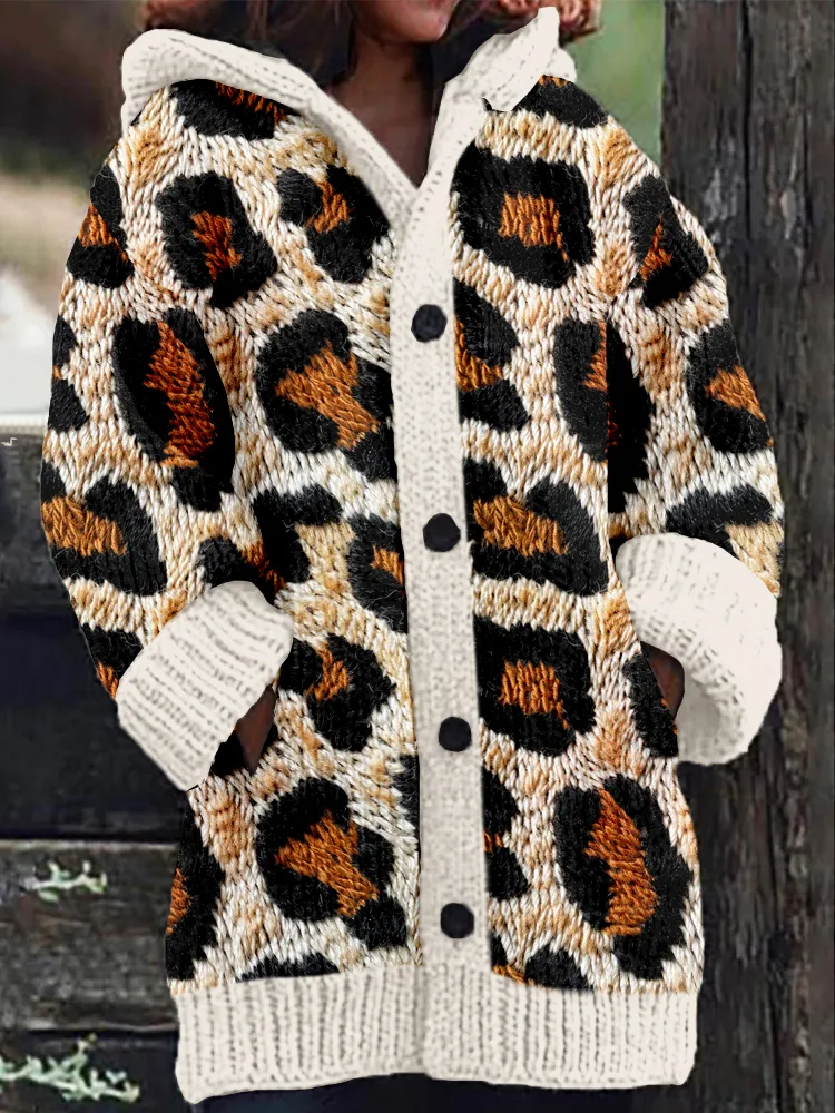 Leopard Embroidery Art Cozy Hooded Cardigan