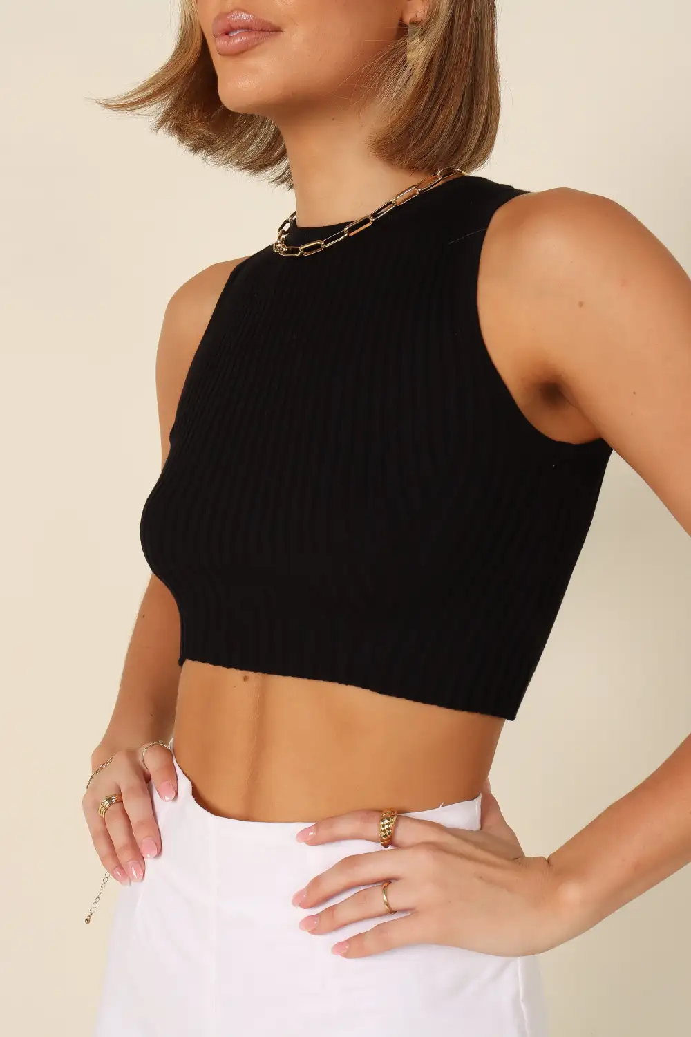 Monica Cropped Knit Top - Black