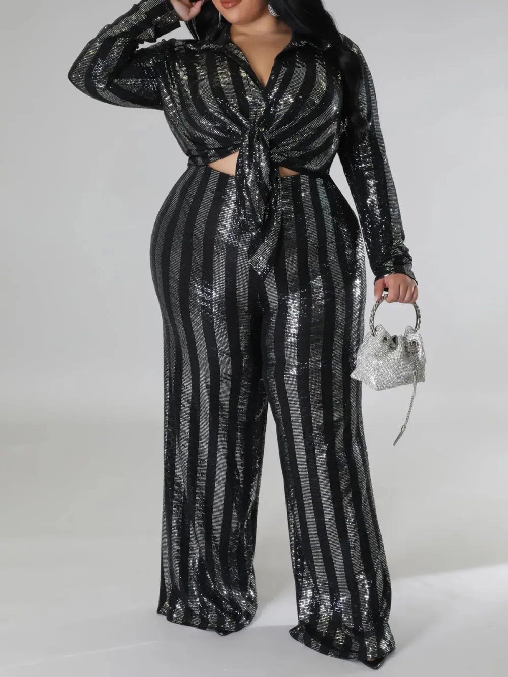 Women'S Fashion Sequin Striped Suit