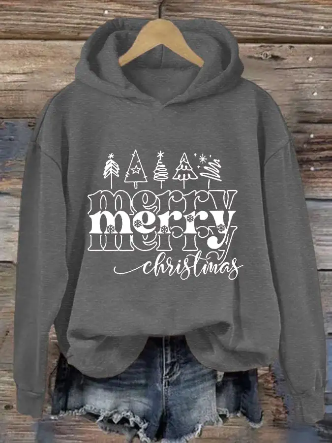 Women's Merry Christmas Christmas Tree Printing Casual Hoodie