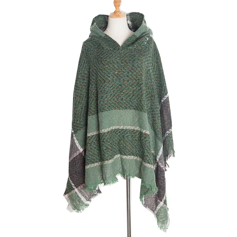 Vintage Herringbone Hooded Pullover Shawl