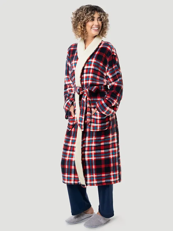 PLAID FLANNEL SHERPA LINED ROBE IN RED