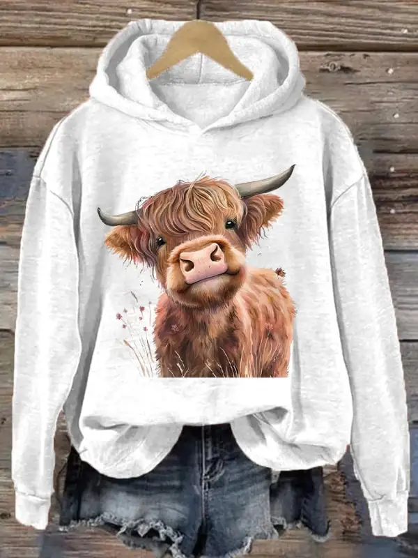 🔥Buy 3 Get 10% Off🔥🔥Buy 3 Get 10% Off🔥Women's Western F Highland Cow Printed Hooded Sweatshirt