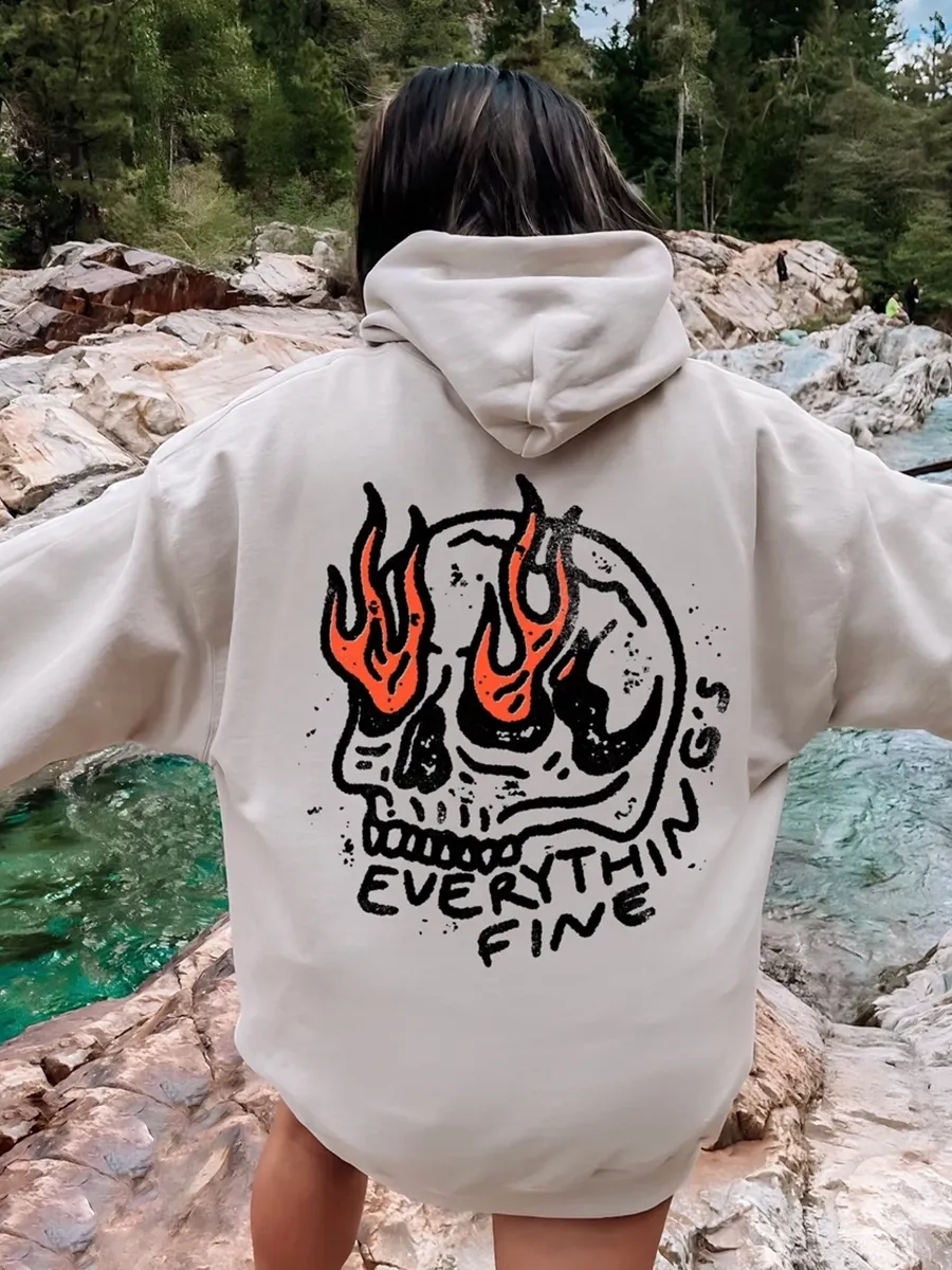 Everything's Fine Hoodie, Vintage Graphic Skull Unisex Shirt, Retro Oversized Grunge Trendy Sweatshirt, Skeleton Shirt, Its Fine Hoodie