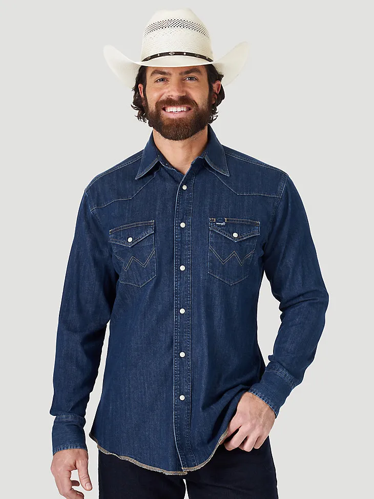 COWBOY CUT® LONG SLEEVE WESTERN DENIM SNAP WORK SHIRT IN DARK DENIM