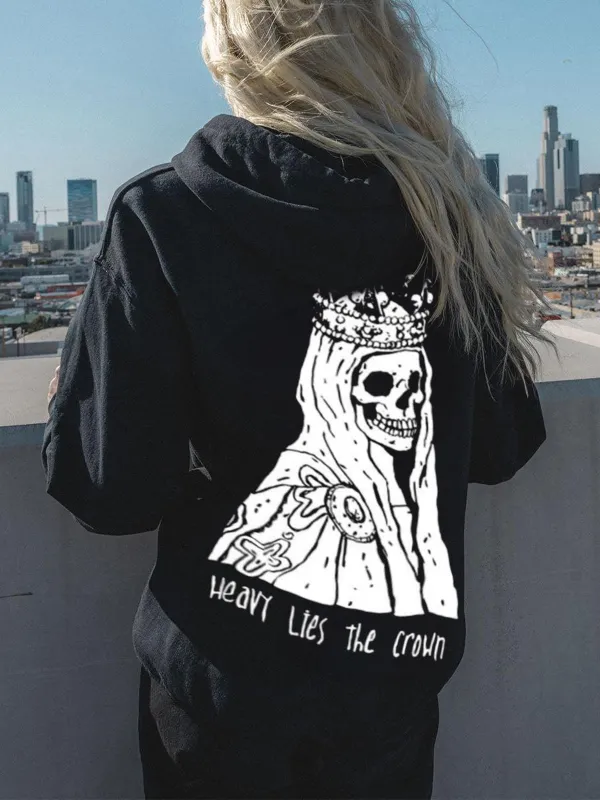 HEAVY LIES THE CROWN PATTERN PRINTED HOODIE