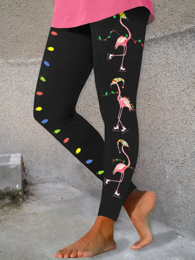 Women's Christmas Lights Flamingo Print Leggings