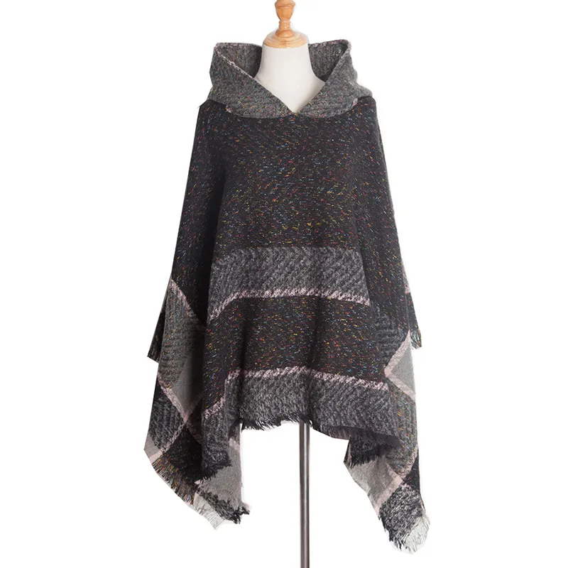 Vintage Herringbone Hooded Pullover Shawl