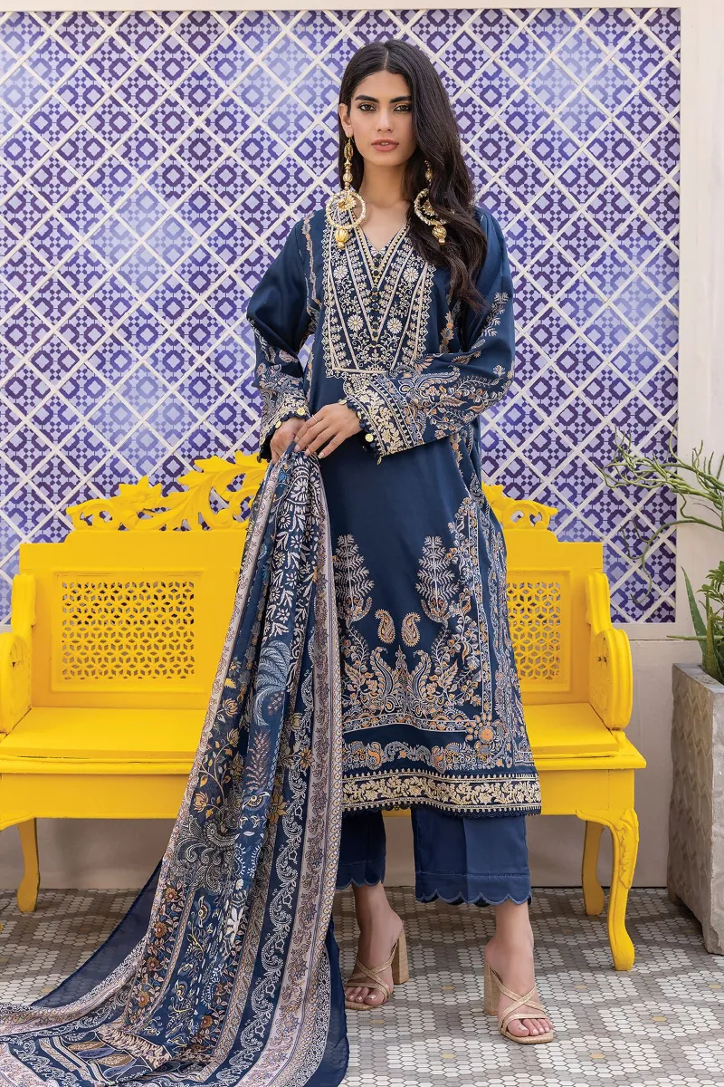 3 Piece Kurta Embroidered | Dupatta& Bottom & Tops | Color Dark blue