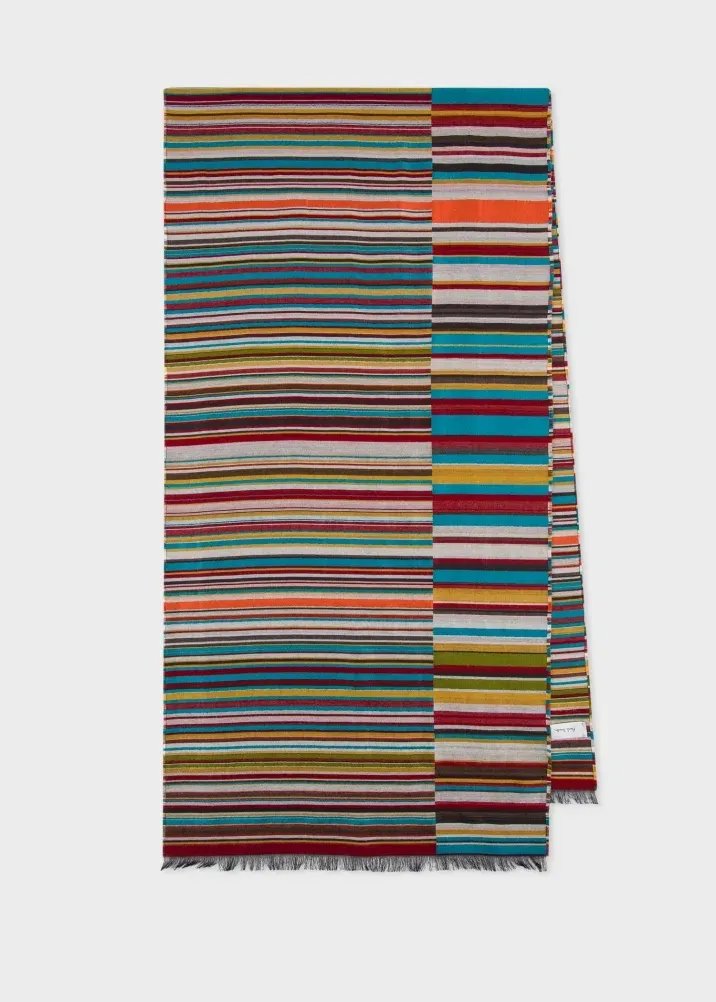 Multi signature striped jacquard scarf