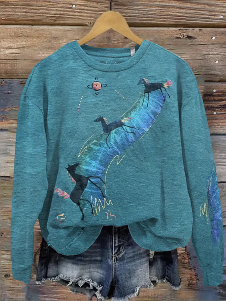 Southwest Horse Pattern Women'S Sweatshirt