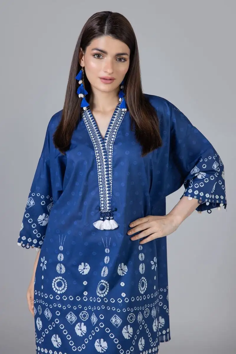 3 Piece Kurta Embroidered | Dupatta& Bottom & Tops | Color Navy blue