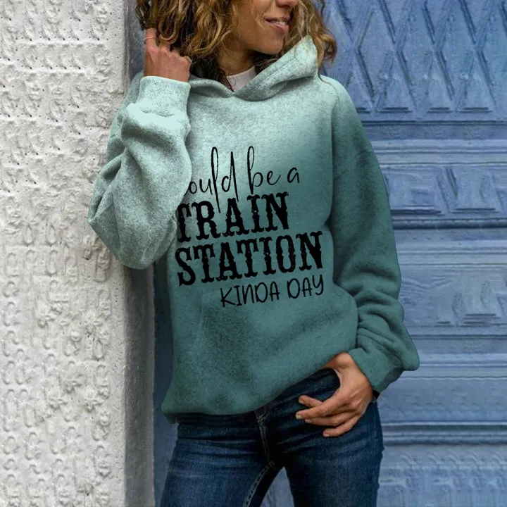 Could Be A Train Station Kinda Day Print Casual Hoodie