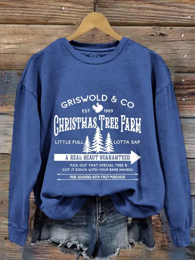 Women's Christmas Griswold Co Christmas Tree Farm Printed Sweatshirt