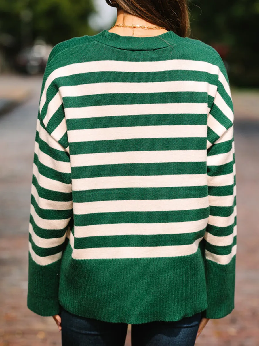 Green Striped Cardigan