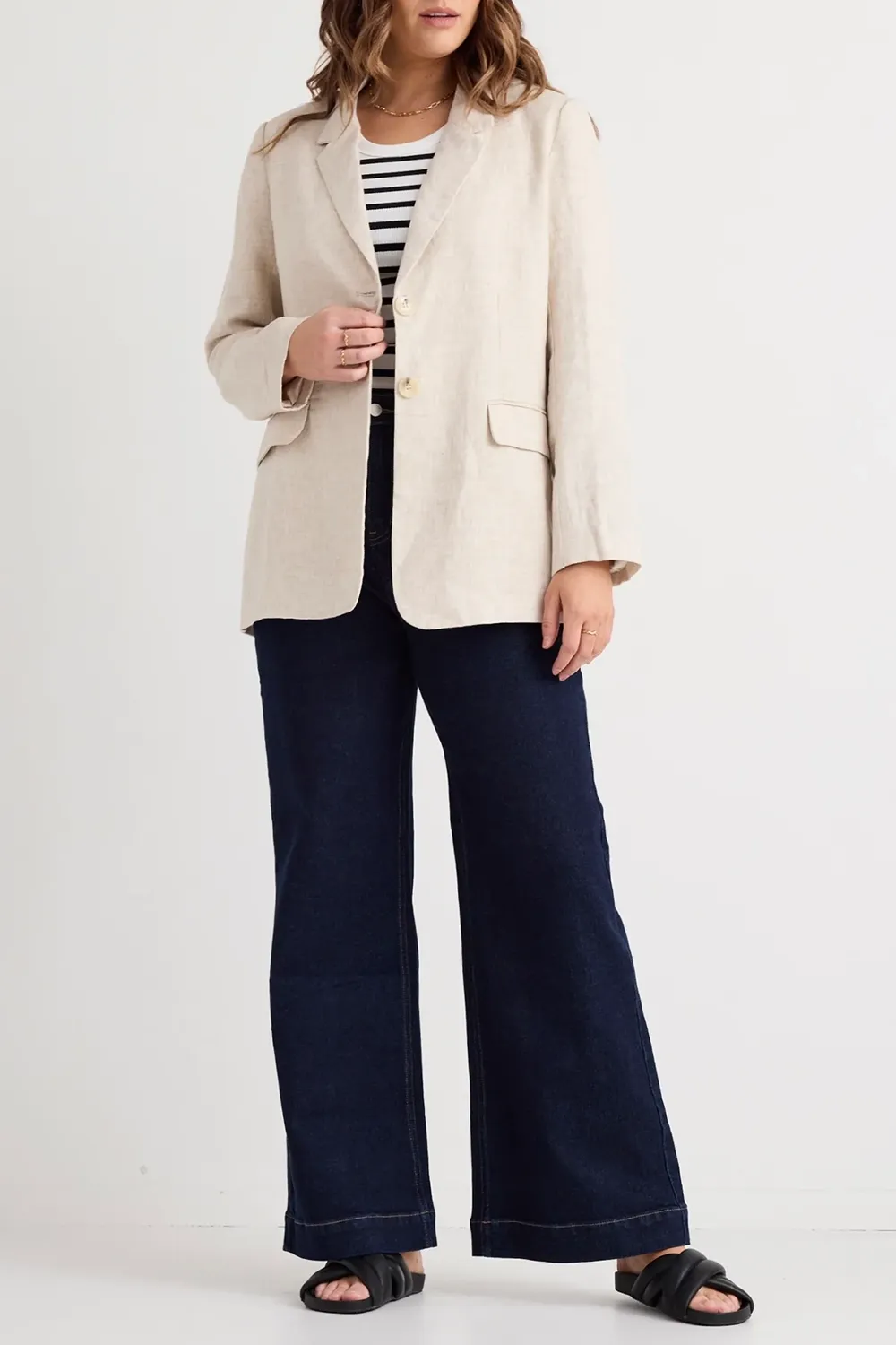 Aster Natural Linen Single Breasted Longline Blazer