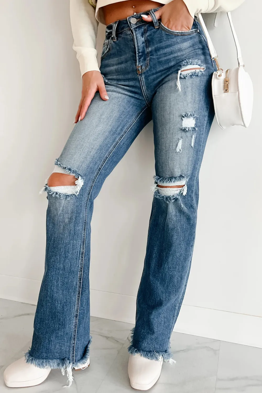 Tamren High Rise Distressed Risen Straight Leg Jeans