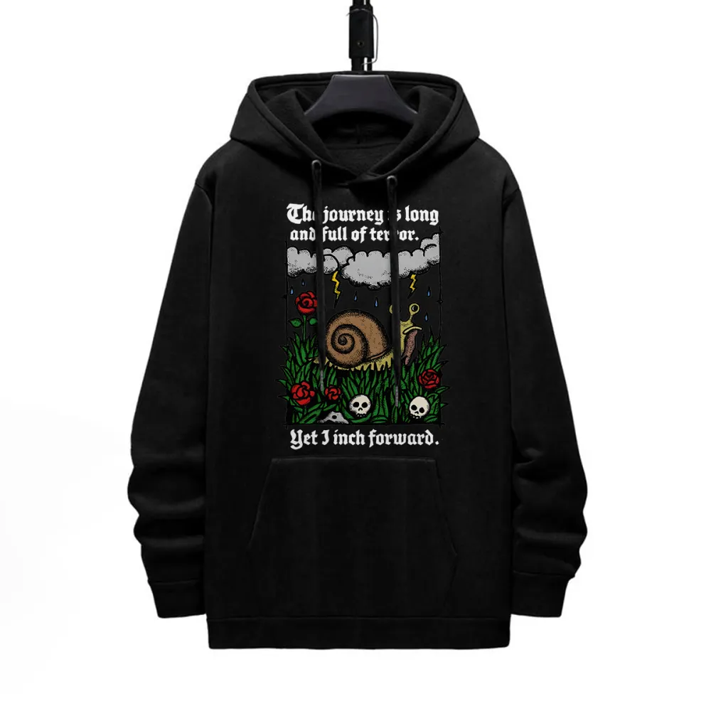 THE JOURNEY IS LONG PATTERN PRINTED HOODIE