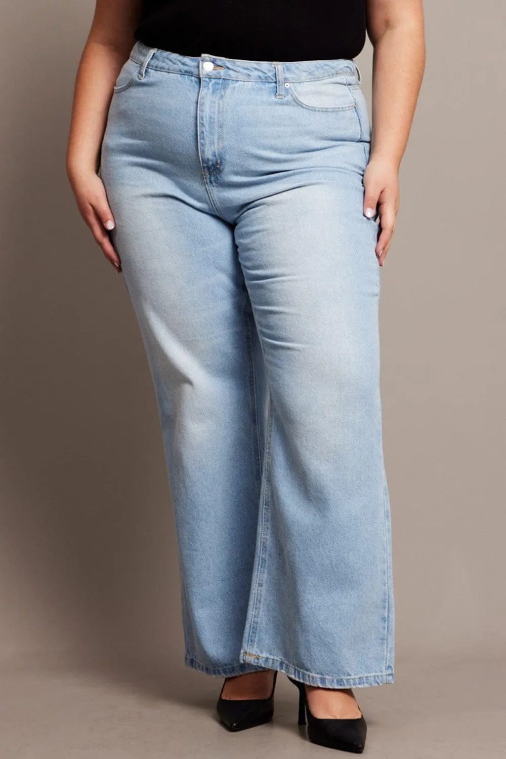 Denim Wide Leg Jeans High Rise Acid Wash