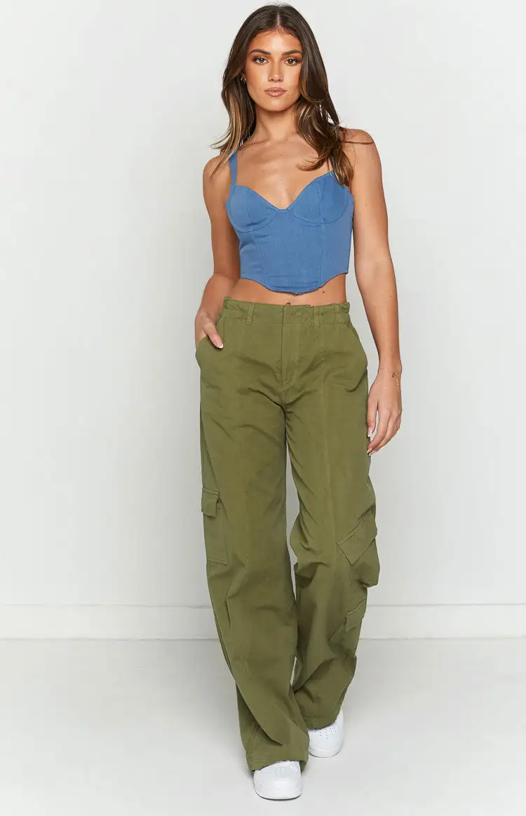 Millie Khaki Low Rise Cargo Trousers