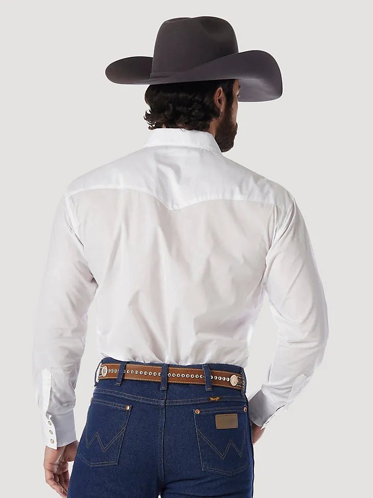 WRANGLER® WESTERN SNAP SHIRT - LONG SLEEVE SOLID BROADCLOTH IN WHITE