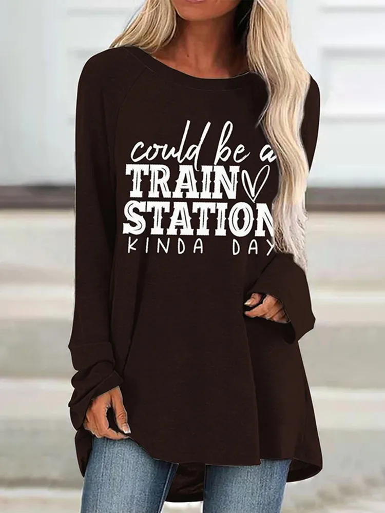 Round Neck Letter Printed Long Sleeve T-Shirt