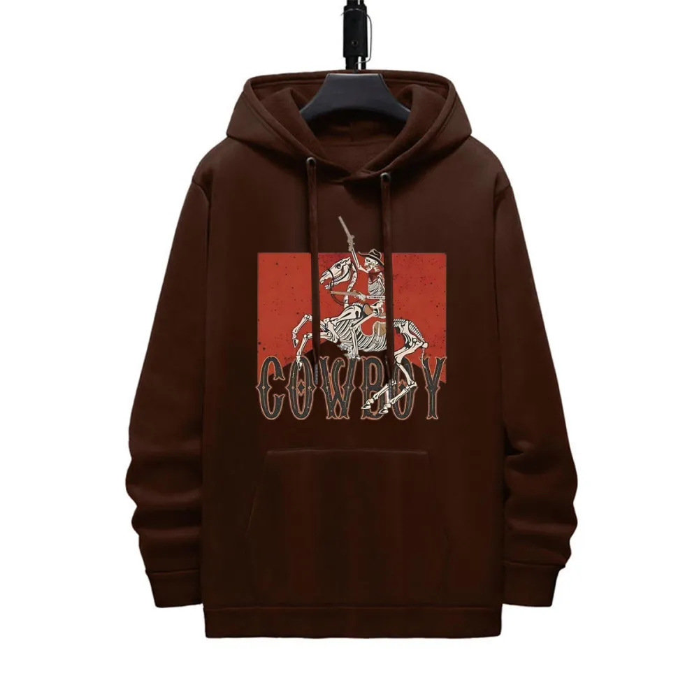 COWBOY RIDING PATTERN PRINTED HOODIE