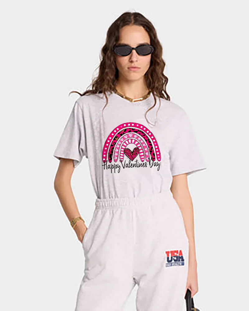 Women's heart-shaped letter printed T-shirt