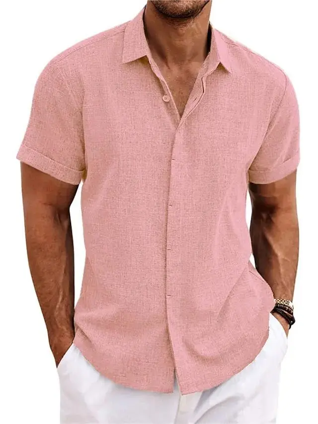 Men's Shirt Linen Shirt Summer Shirt Casual Shirt Beach Shirt Button Down Shirt Black White Pink Blue Short Sleeve Plain Lapel Summer Casual Daily Clothing Apparel