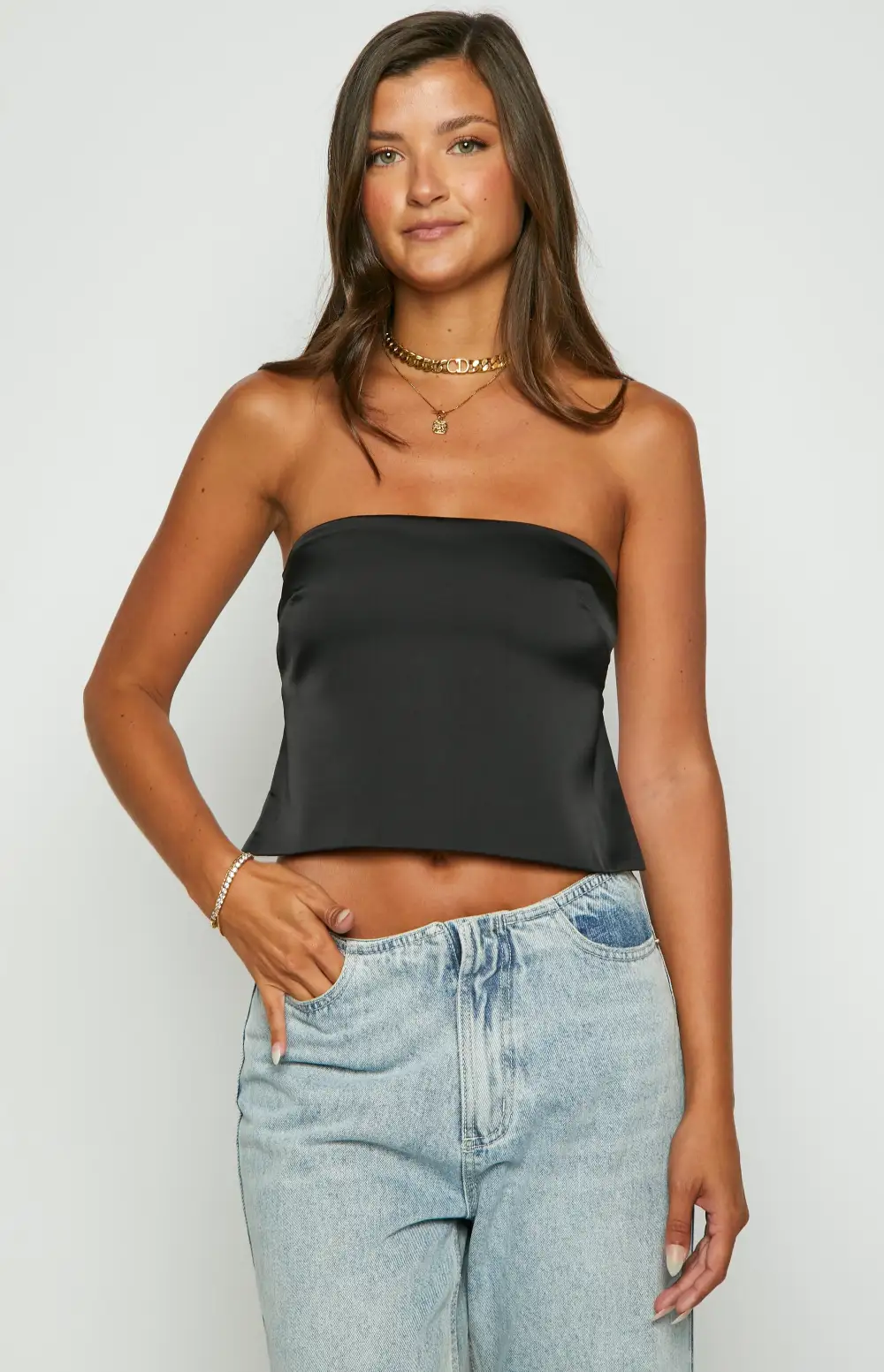 Ibiza Black Satin Strapless Top