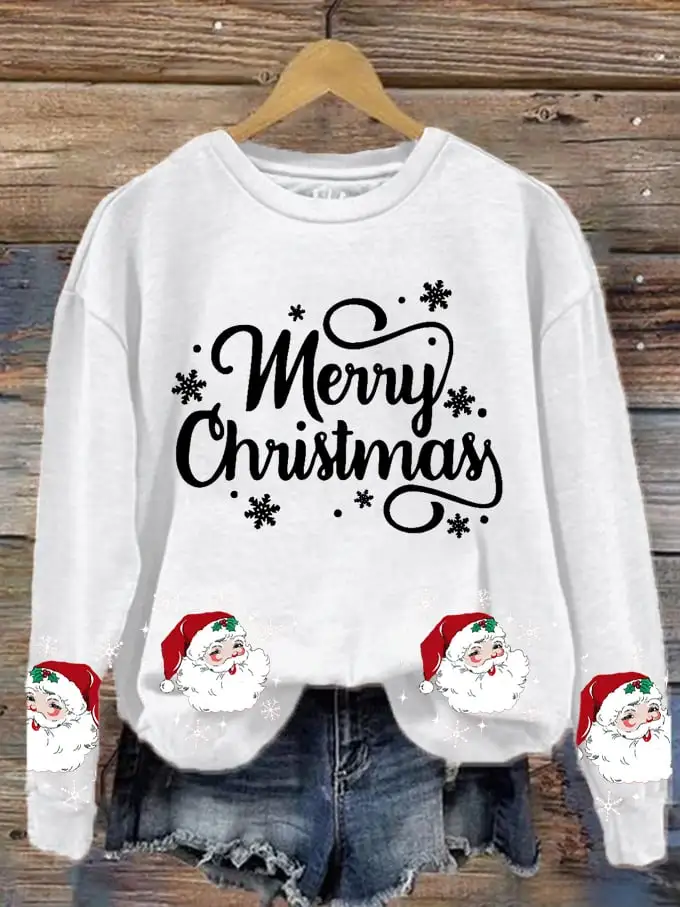 Women's Funny Santa Merry Christmas Printed Sweatshirt