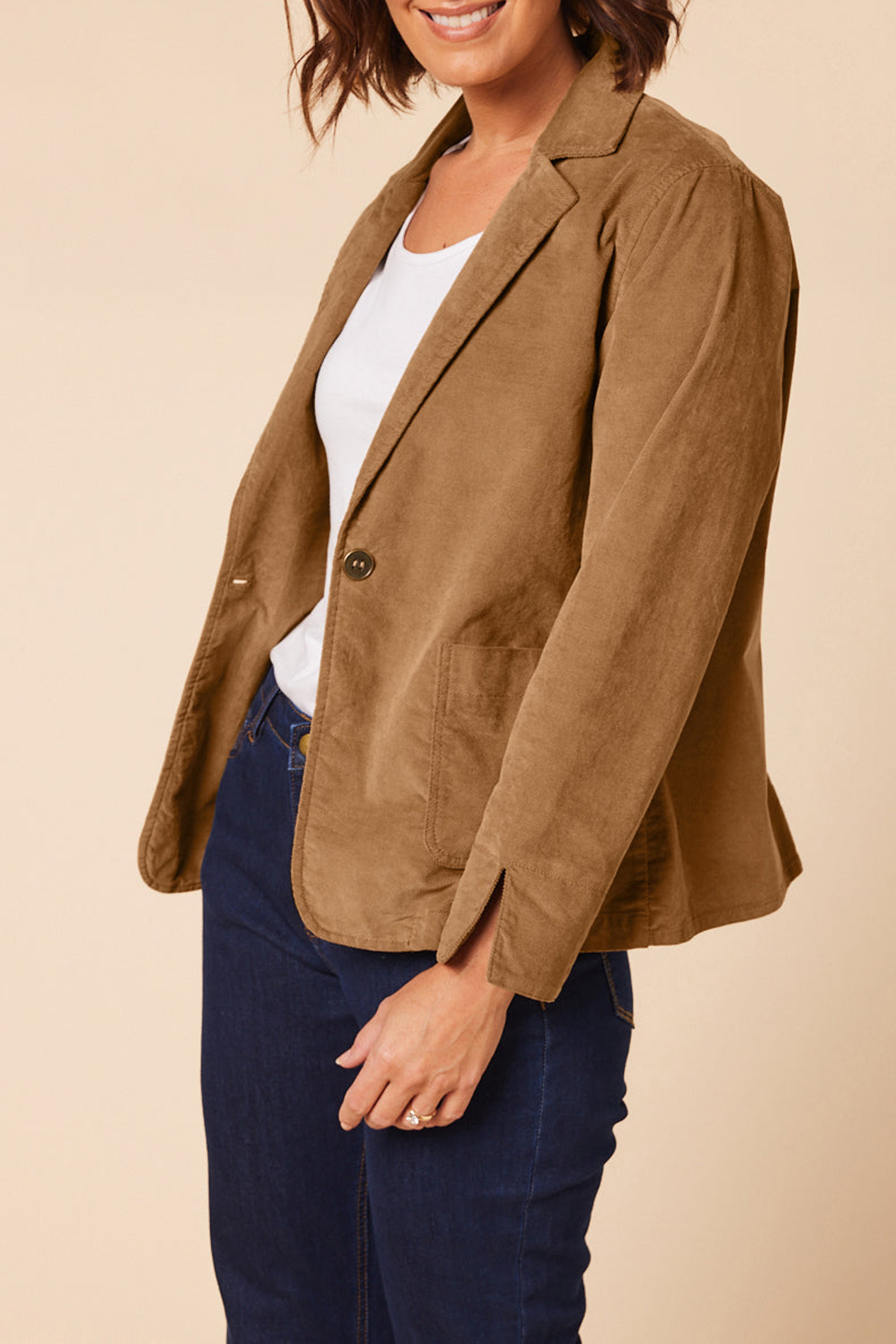 Adrift Relaxed Brushed Cotton Blazer In Camel