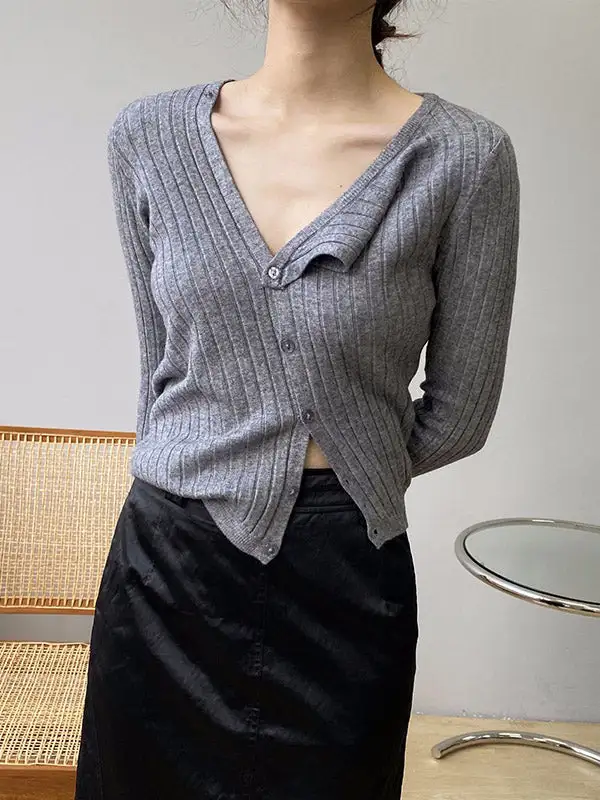 Fashion Asymmetric Solid Color Round-Neck Sweater Top