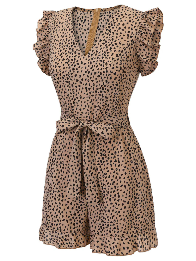 1930S LEOPARD PRINT MULLET SLEEVES V-NECK ROMPER